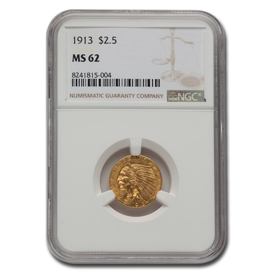 1913 $2.50 Indian Gold Quarter Eagle MS-62 NGC 1913 $2.50 Indian Gold Quarter Eagle MS-62 NGC